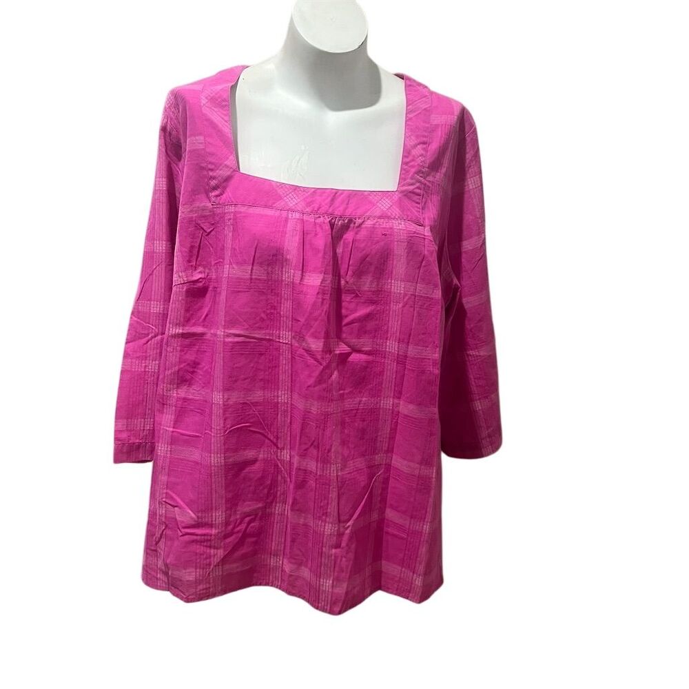 Avenue Women's Plus Size 22 Pink Plaid 3/4 Sleeve Blouse Top